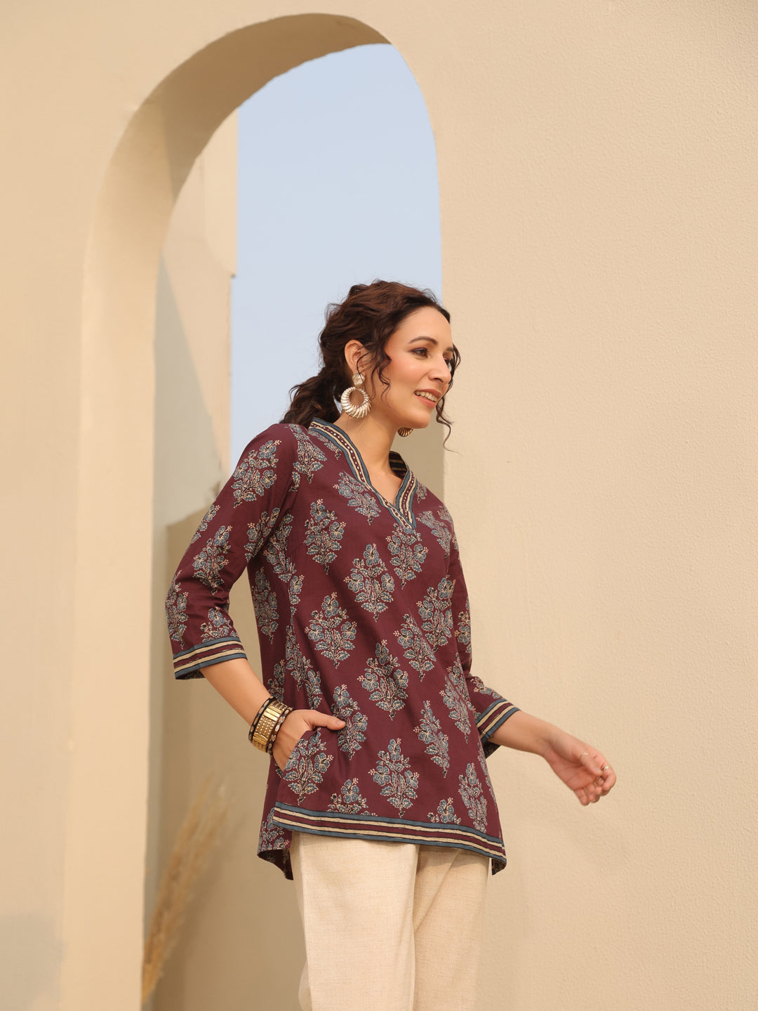V-Neck Print Cotton Top