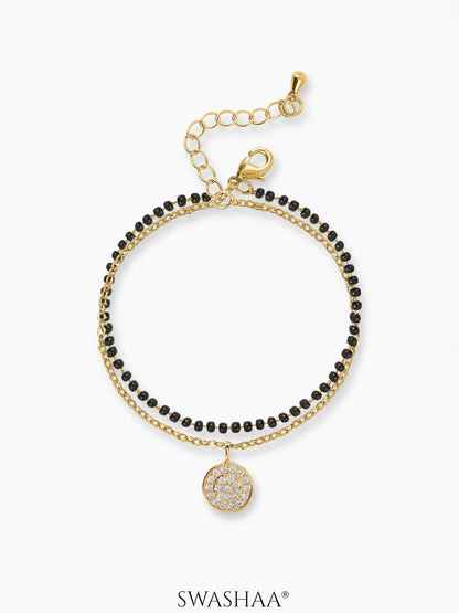 Vanya Multiple Layered Black Beads 14K Gold Plated Pendant Mangalsutra Bracelet