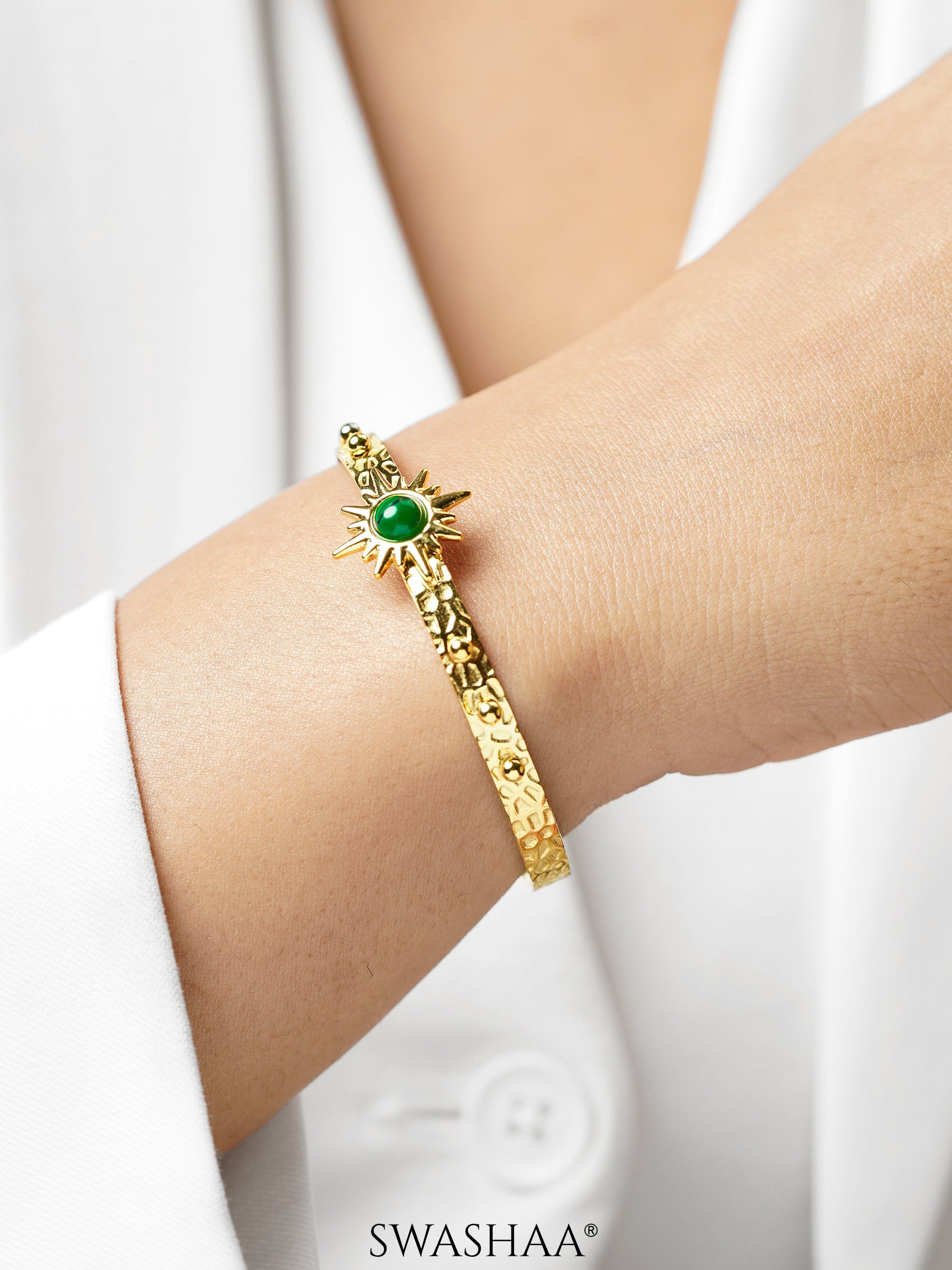 Variana Sunburn Textured 18K Gold Plated Cuff Bracelet