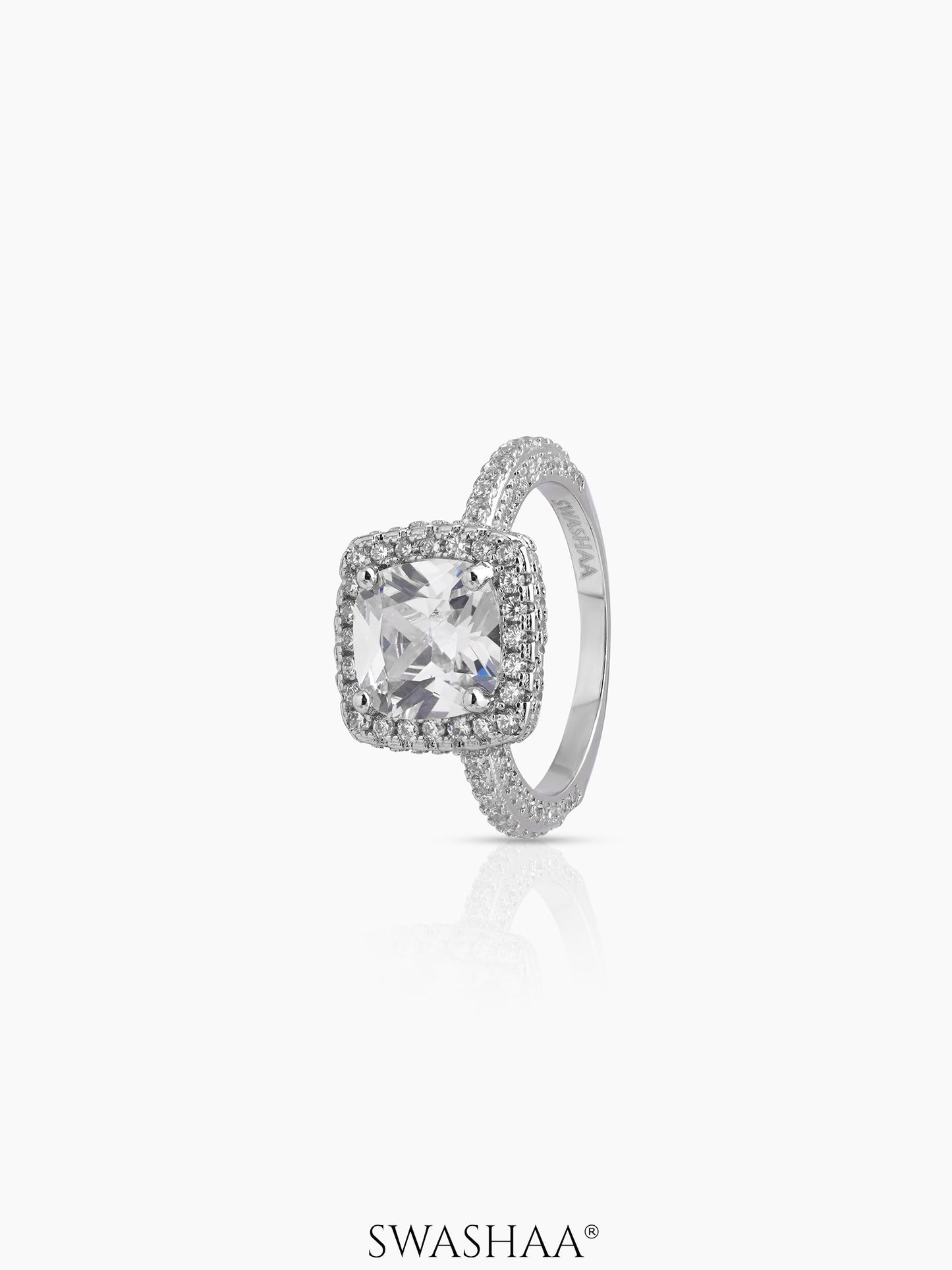 Velora Cushion cut Silver Diamond Solitaire Women's Ring