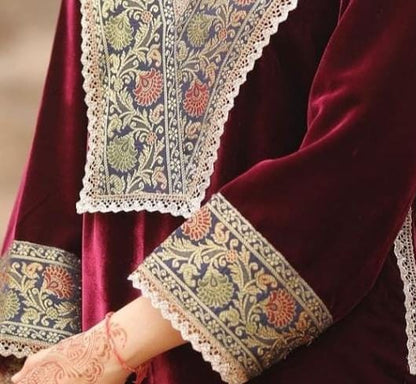 Maroon Velvet Lace Suit Set