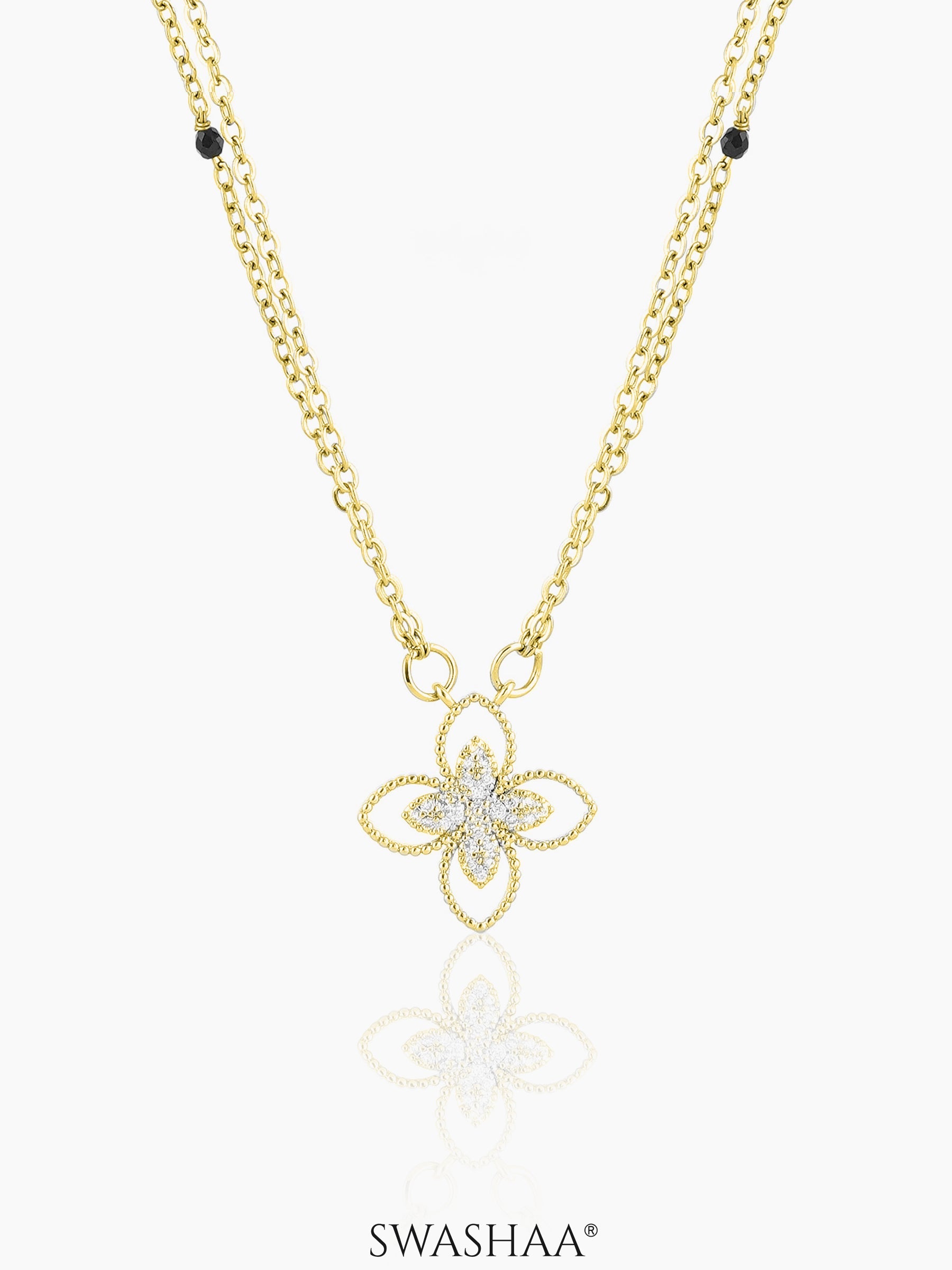 Verona Double Layered Flower Diamond Charm 14K Gold Plated Mangalsutra