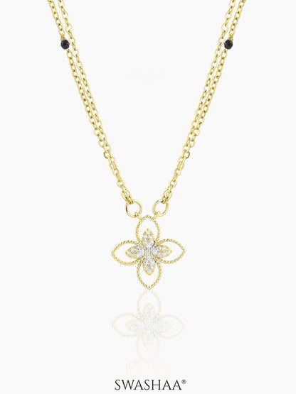 Verona Double Layered Flower Diamond Charm 14K Gold Plated Mangalsutra