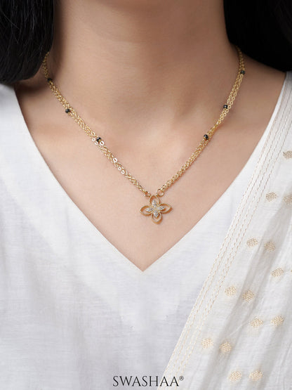Verona Double Layered Flower Diamond Charm 14K Gold Plated Mangalsutra