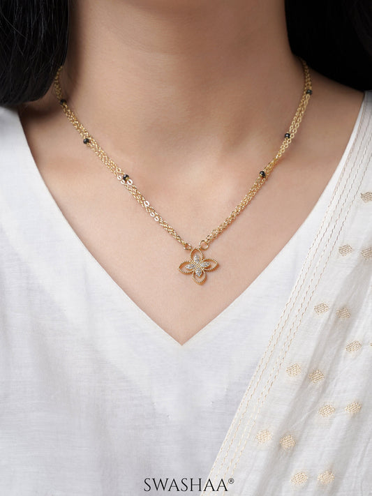 Verona Double Layered Flower Diamond Charm 14K Gold Plated Mangalsutra