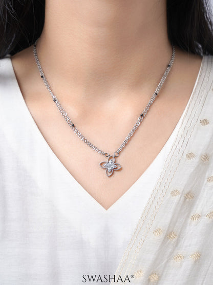 Verona Double Layered Flower Diamond Charm Silver Pendant Mangalsutra