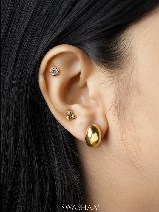 Viera sparkling CZ Dainty Trios Bold Ovals 18K Gold Plated Stud Earrings Set