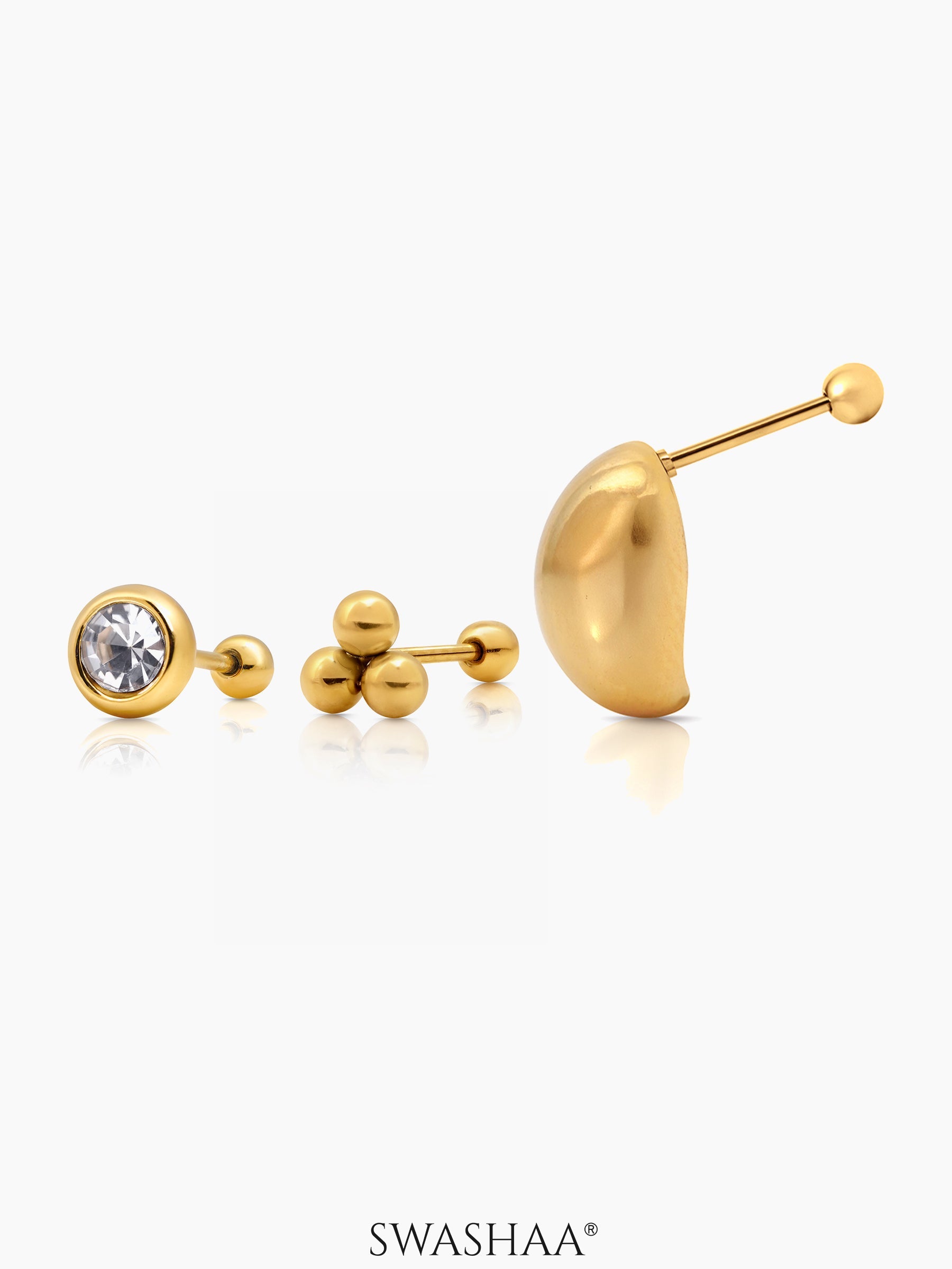 Viera sparkling CZ Dainty Trios Bold Ovals 18K Gold Plated Stud Earrings Set