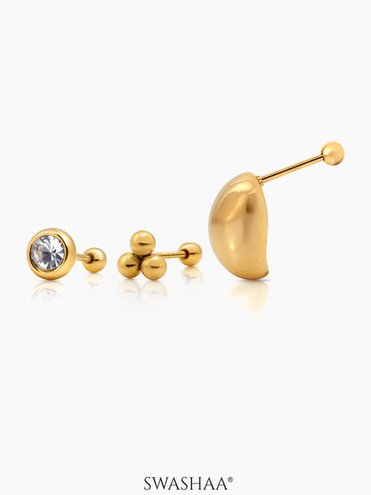 Viera sparkling CZ Dainty Trios Bold Ovals 18K Gold Plated Stud Earrings Set