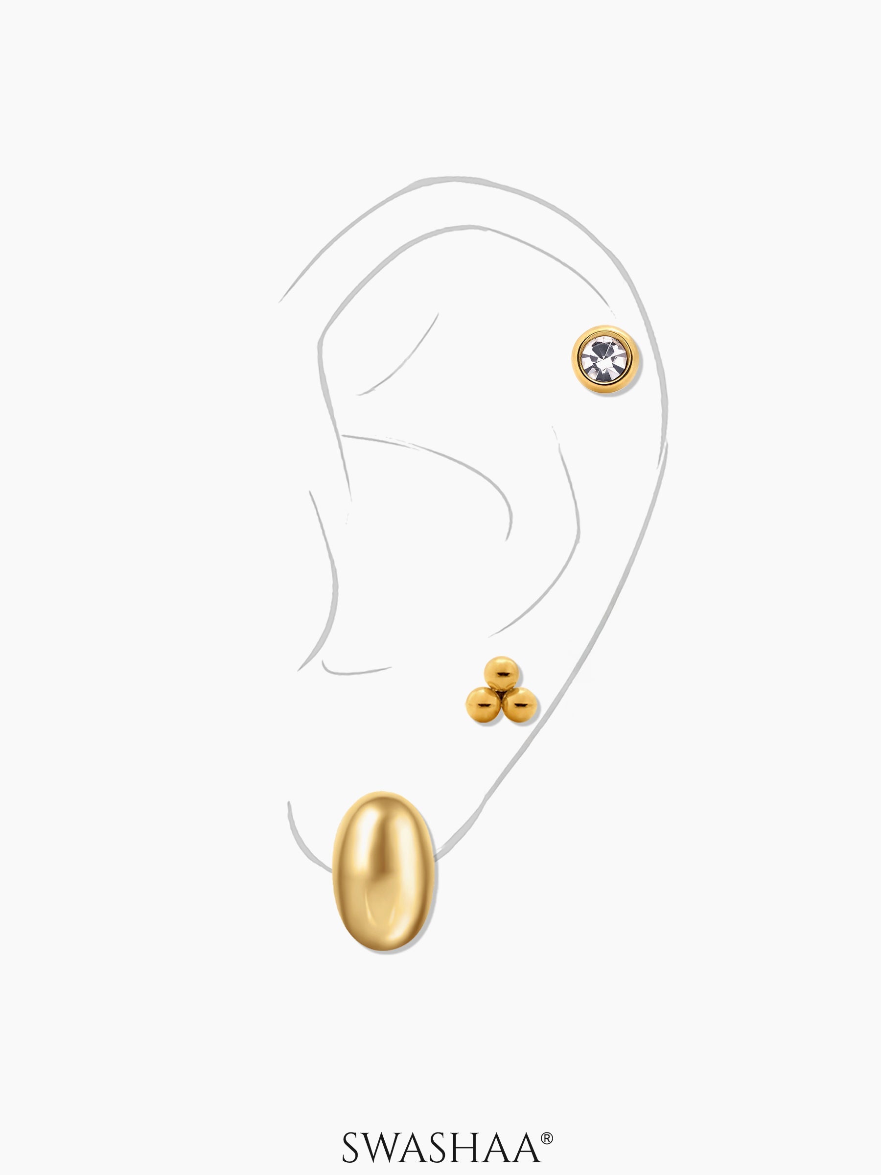 Viera sparkling CZ Dainty Trios Bold Ovals 18K Gold Plated Stud Earrings Set