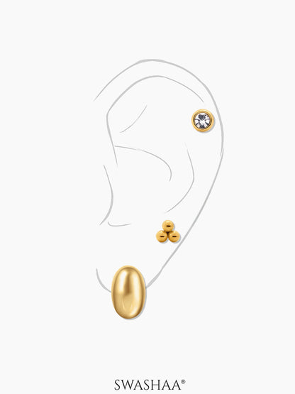 Viera sparkling CZ Dainty Trios Bold Ovals 18K Gold Plated Stud Earrings Set