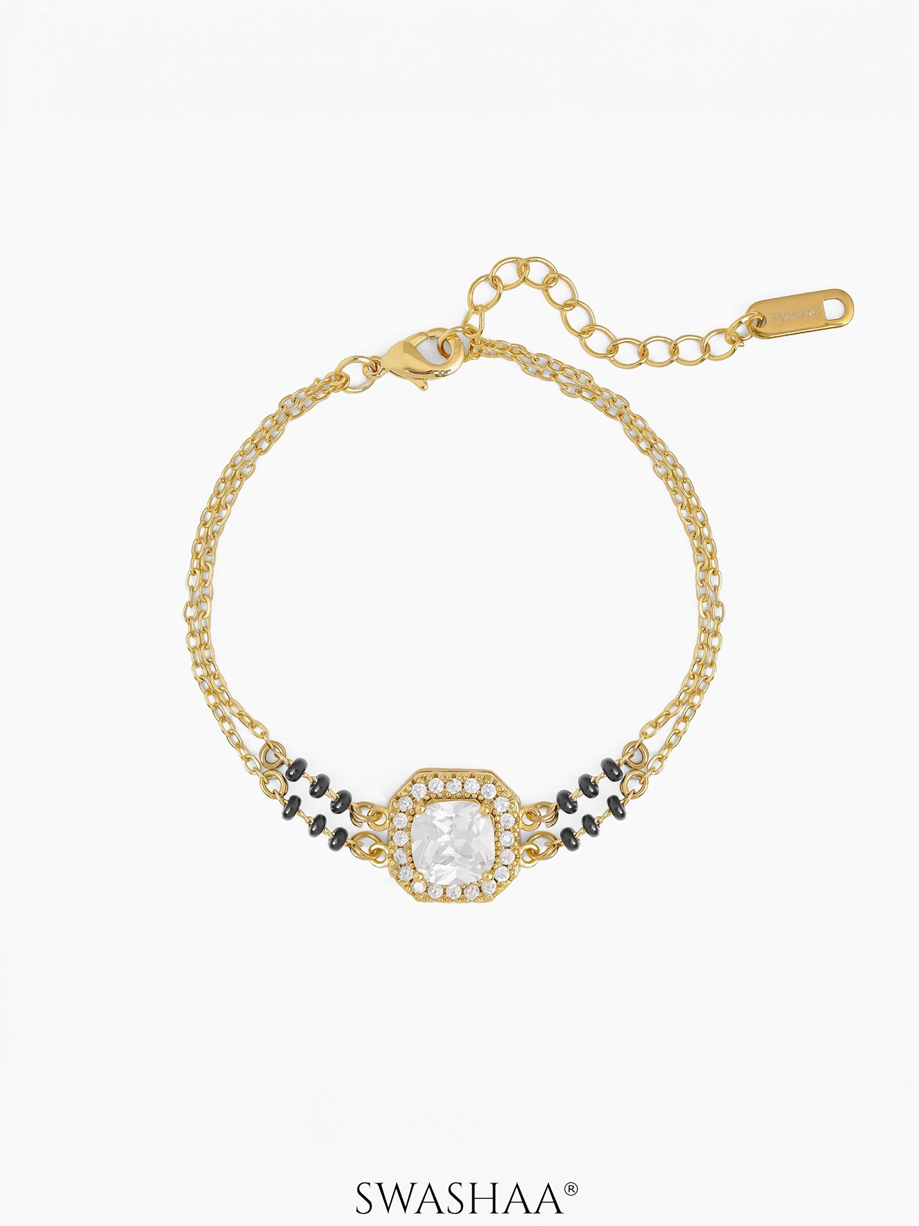 Viyana Solitaire Halo Layered 18K Gold Plated Mangalsutra Bracelet