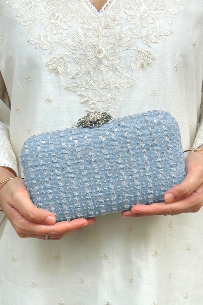 Vyom Embroidered Clutch - Blue