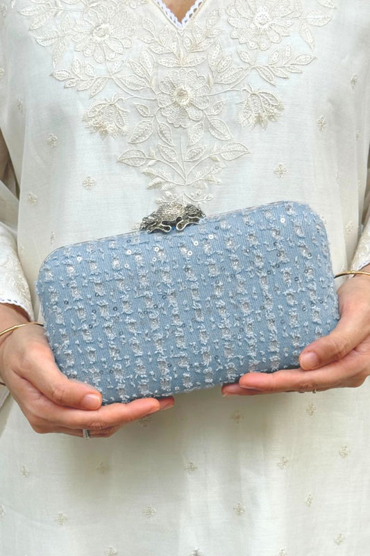 Vyom Embroidered Clutch - Blue