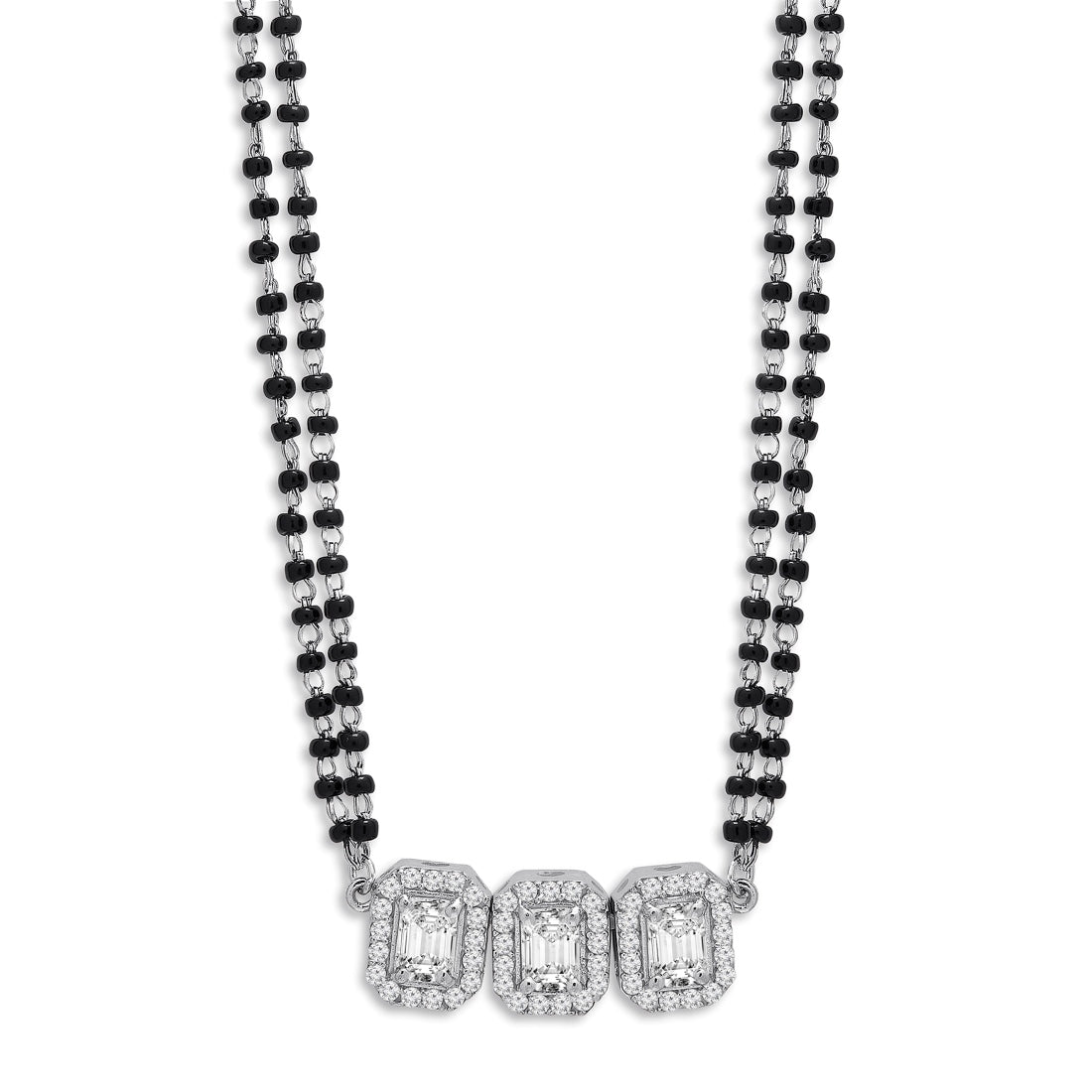Radiant Rhodium 925 Sterling Silver Triple Rectangle Mangalsutra