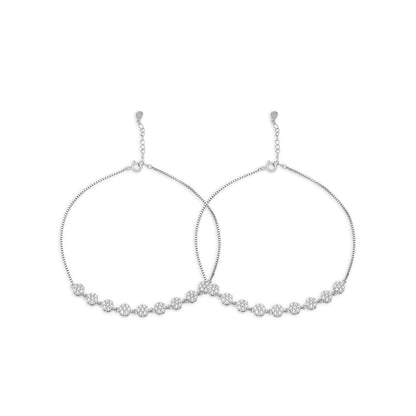Pair of 925 Sterling Silver floral anklets for women featuring delicate chains and sparkling stone flowers – Zavya
