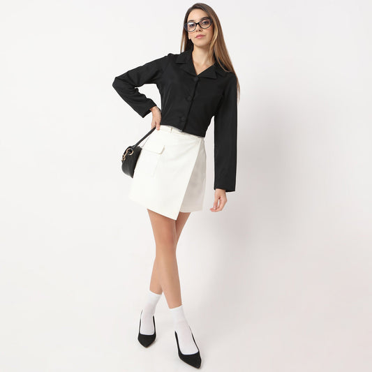 Crop Length Lapel Collar Formal Shirt