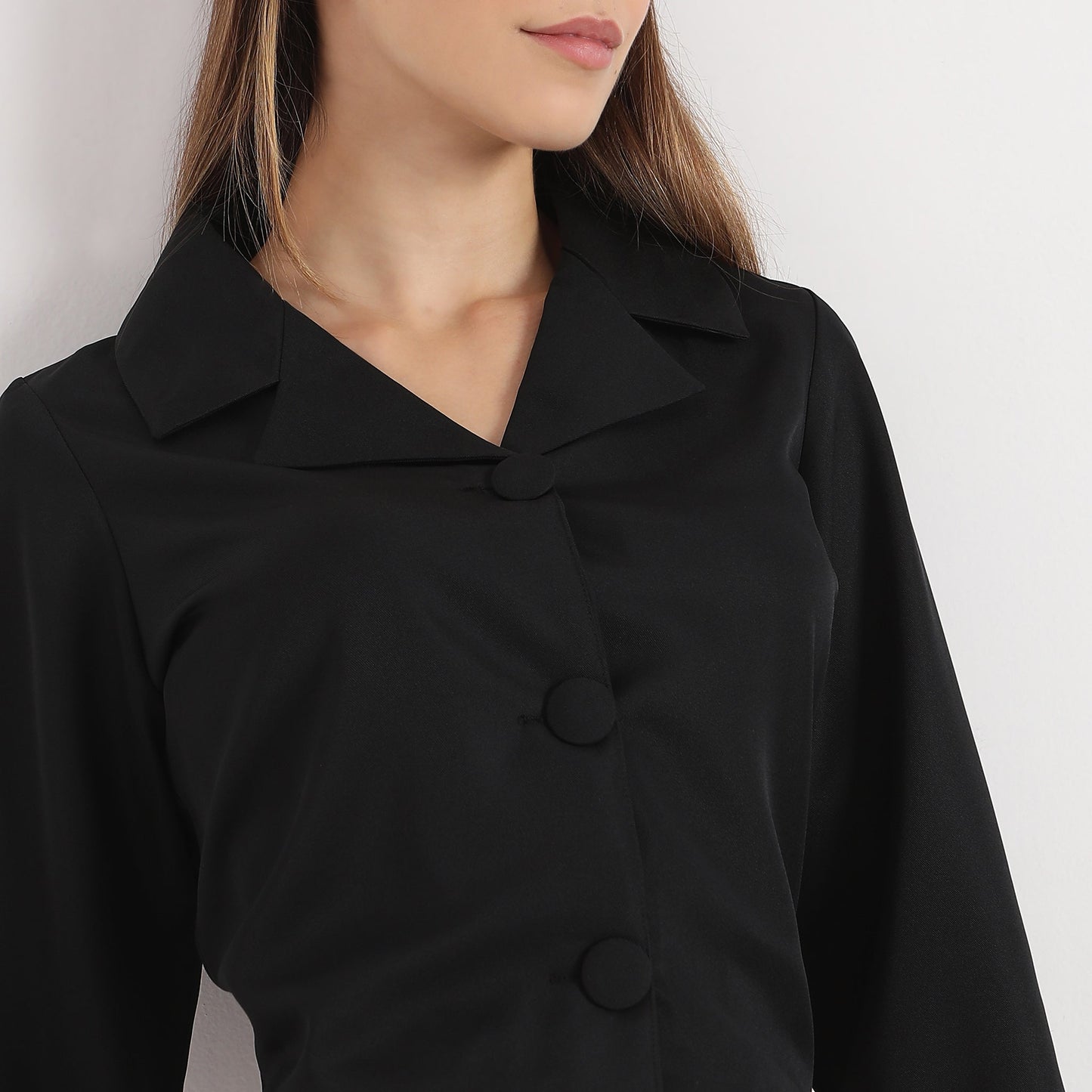 Crop Length Lapel Collar Formal Shirt