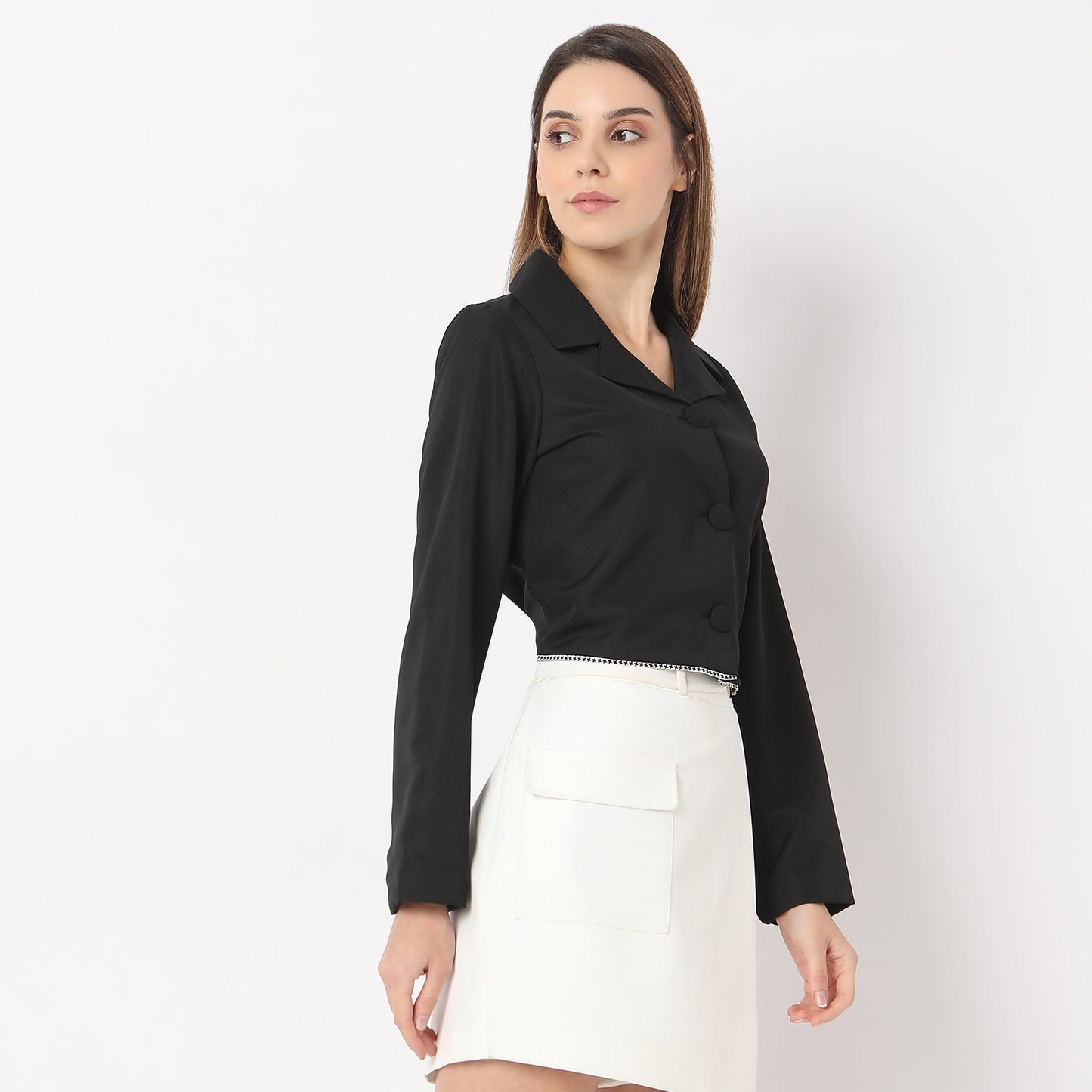 Crop Length Lapel Collar Formal Shirt