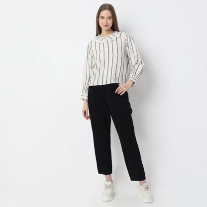 Striped Full-Sleeve Layered Collar Casual Shirt
