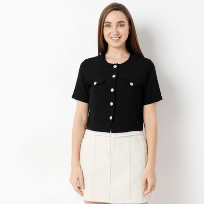 Regular Fit Solid Round Neck Shirt