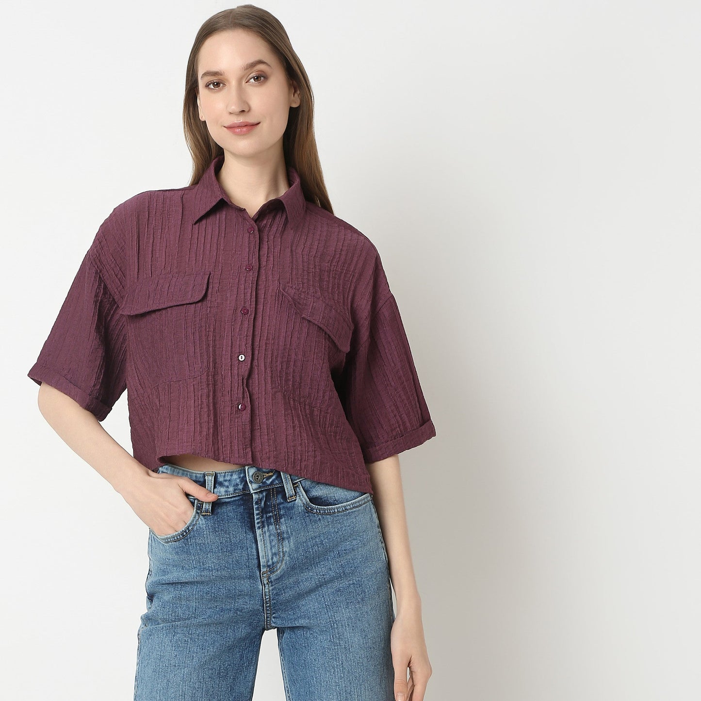 Boxy Fit Short Length Collar Regular Short Shirt