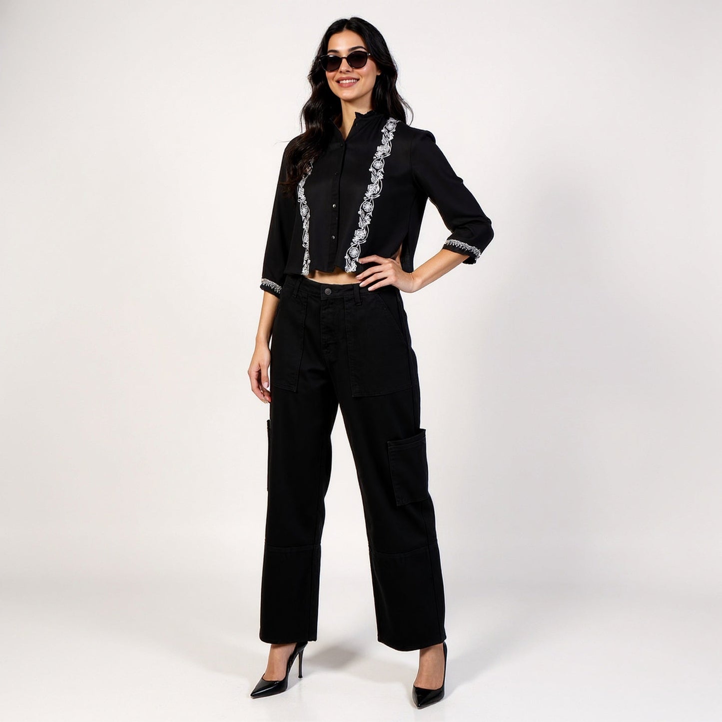 Embroidered Crop Shirt