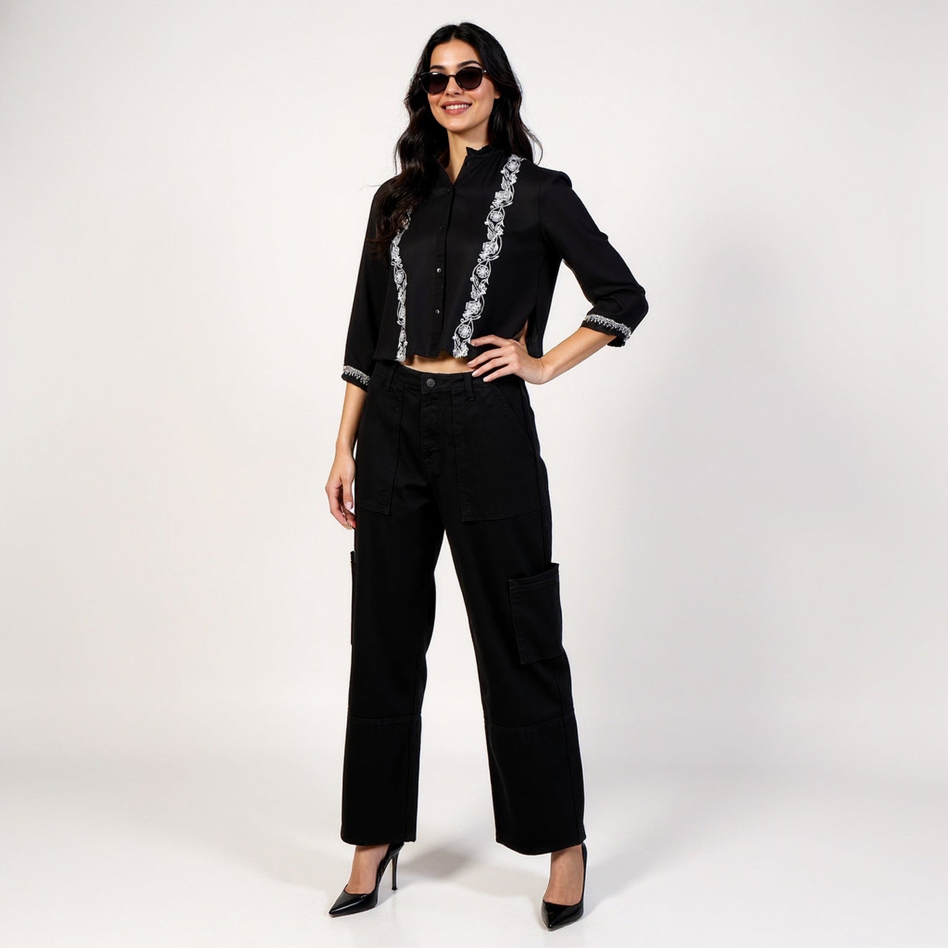 Embroidered Crop Shirt