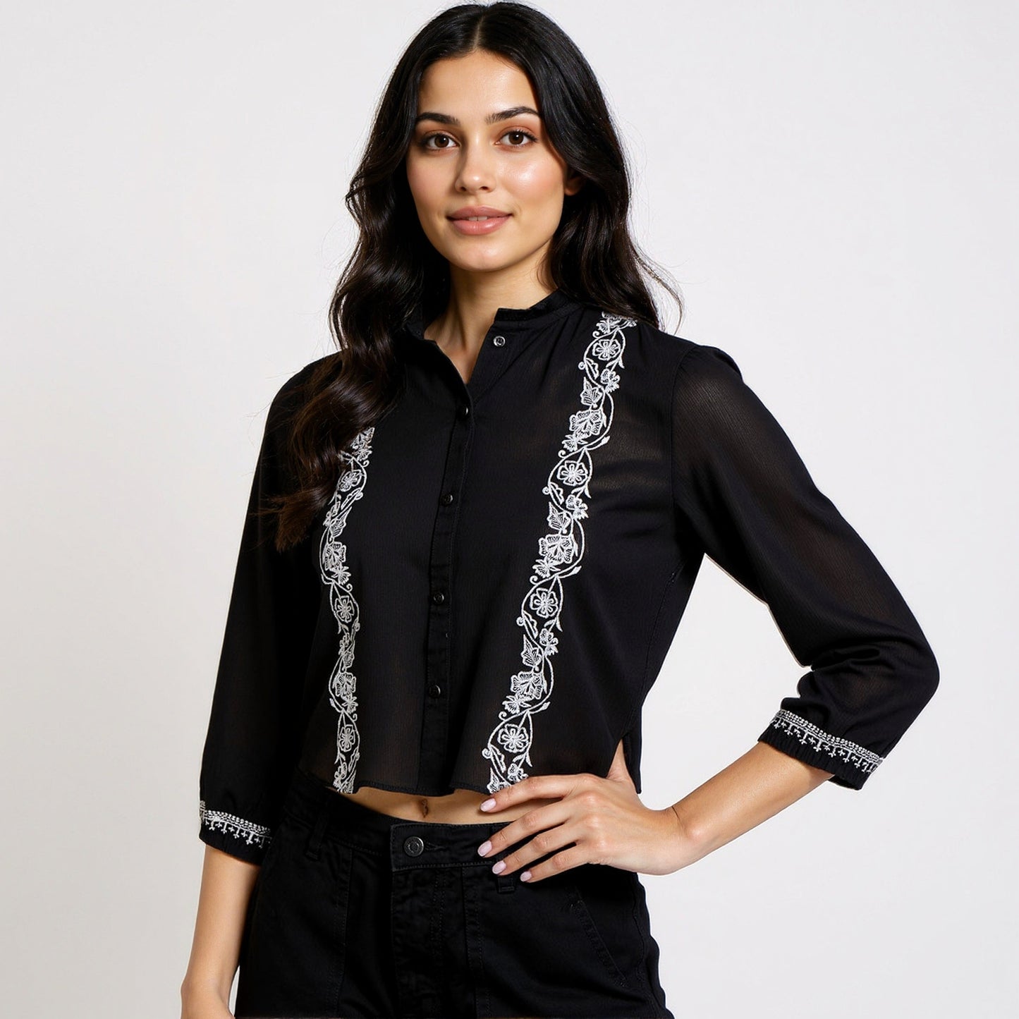 Embroidered Crop Shirt