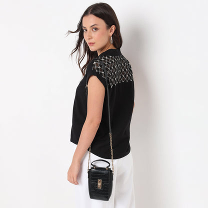 Dolman Sleeve Solid Lace Shirt