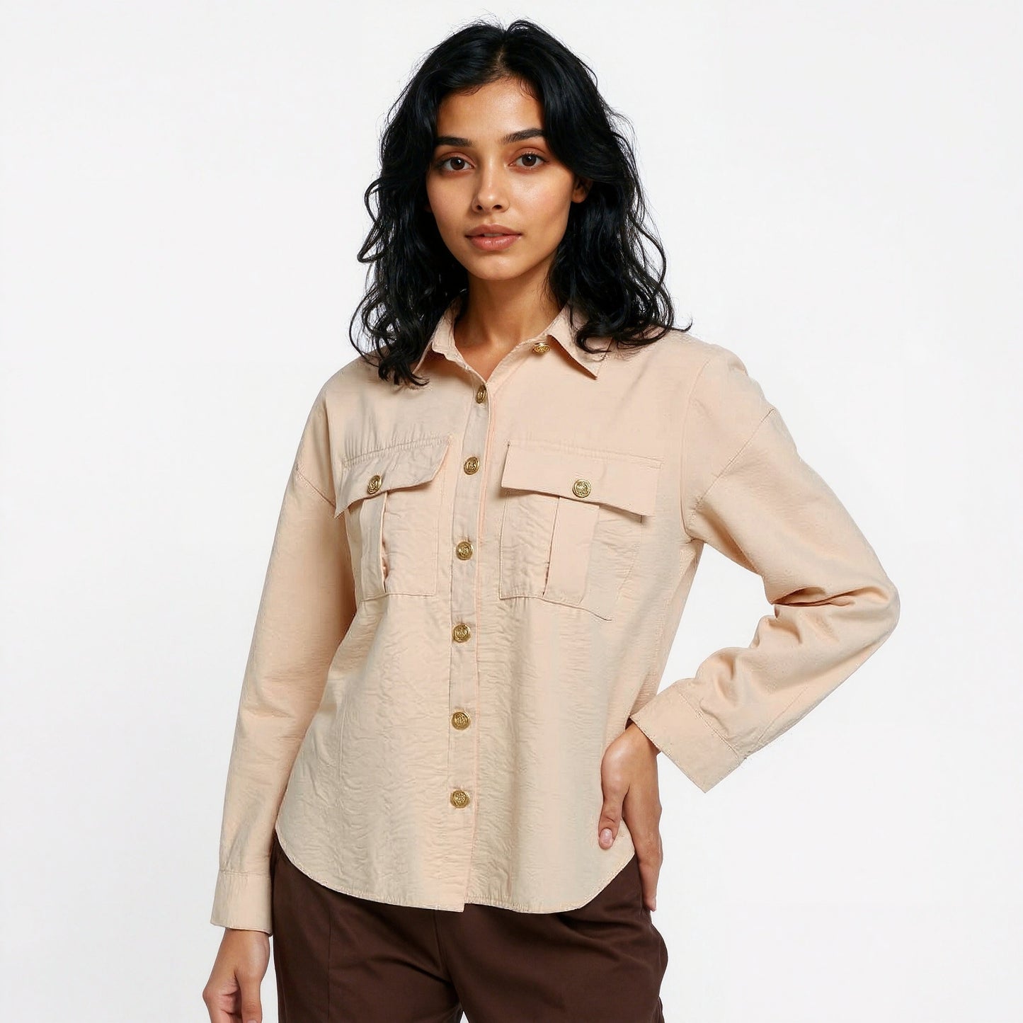 Solid Shirt with Front Pocket Details