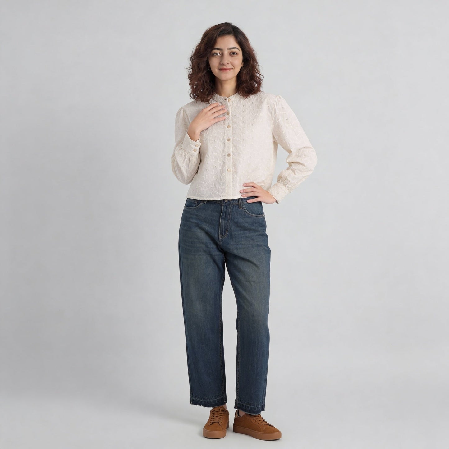 Cotton Schiffi Band Neck Shirt