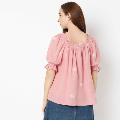 Regular Fit Embroidered Top