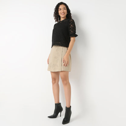 Round Neck with Crochet Lace Trim Top