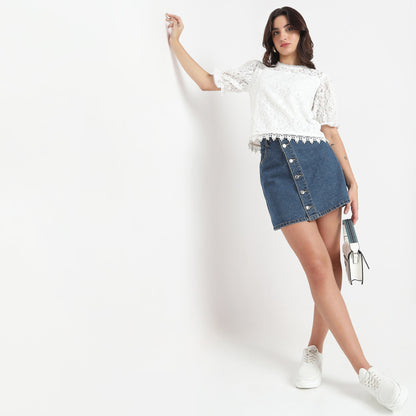 Round Neck with Crochet Lace Trim Top