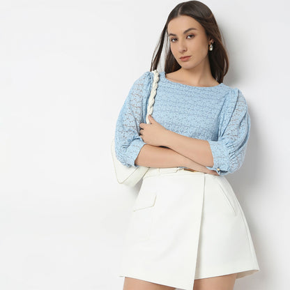 Solid Round Neck Full Lace Top
