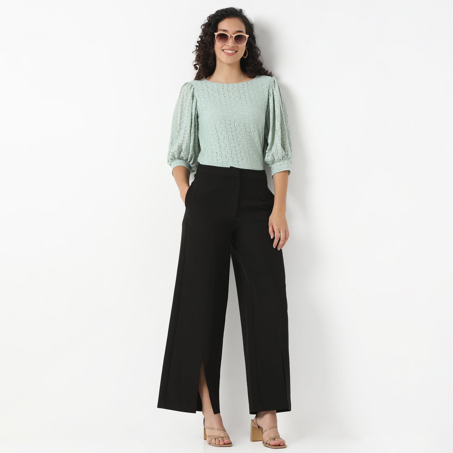 Solid Round Neck Full Lace Top