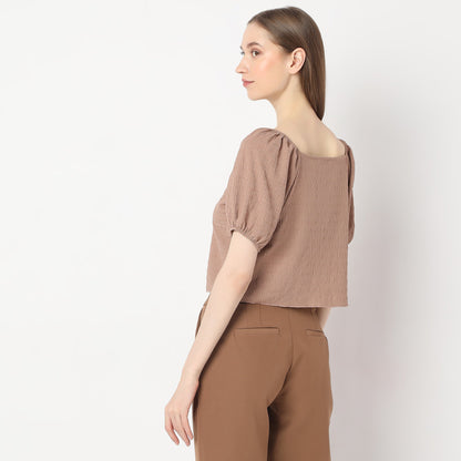 Structured Square Neck Pleasant Sleeve Knit Top