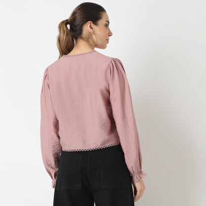 Regular Fit Solid V-Neck Top