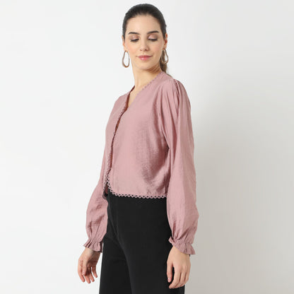 Regular Fit Solid V-Neck Top