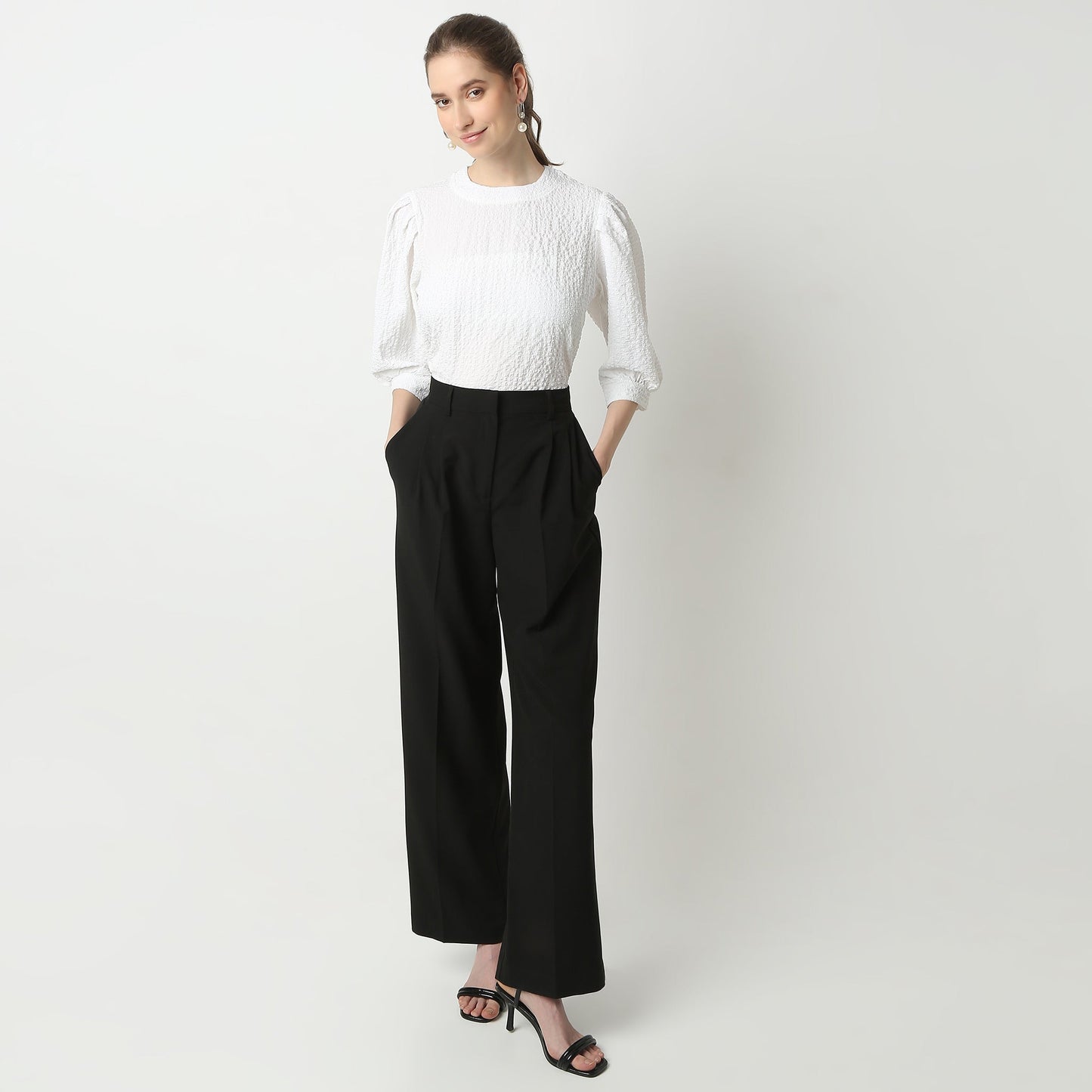 Regular Fit Structured Round Neck Top