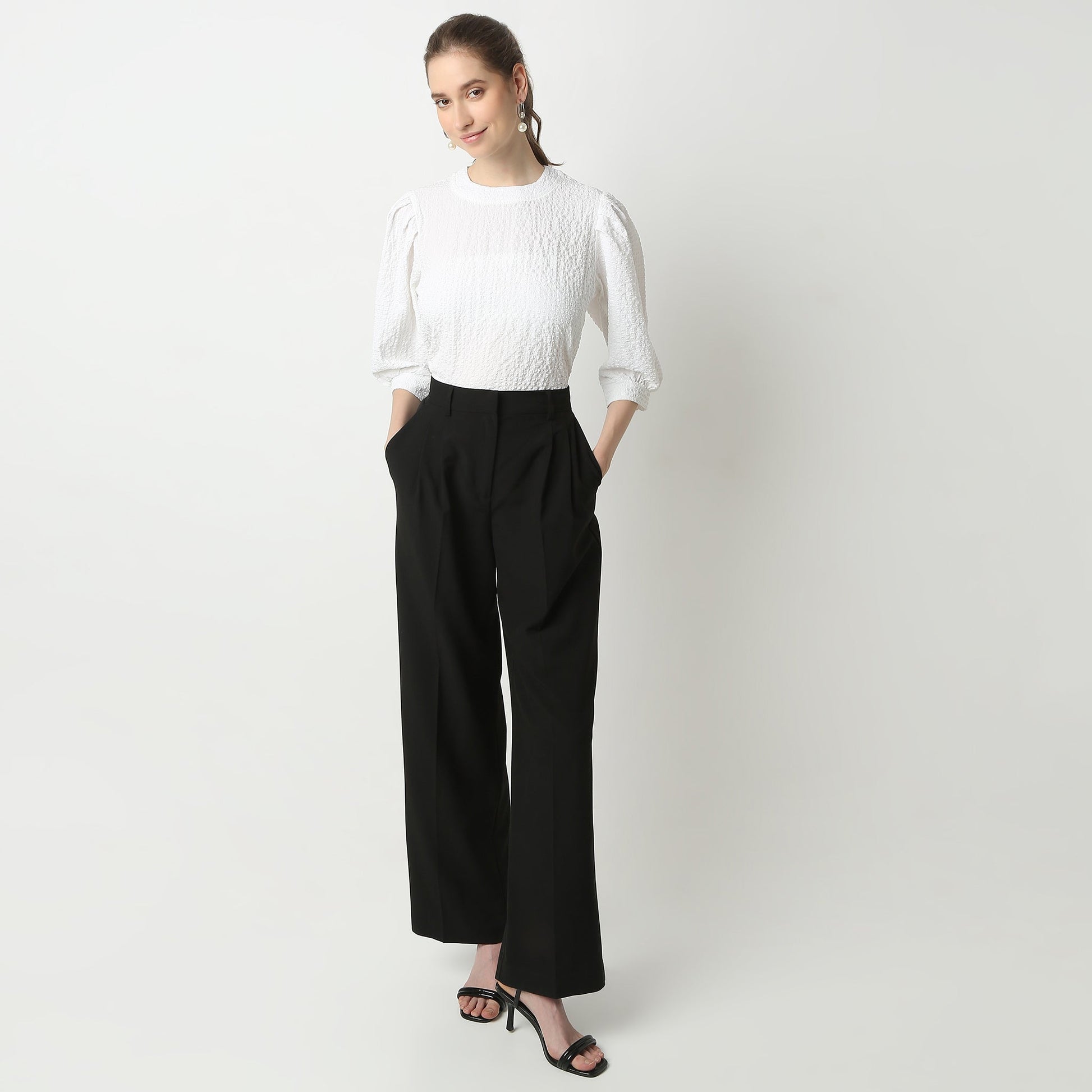 Regular Fit Structured Round Neck Top