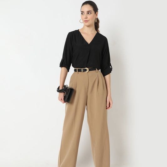 Regular Fit Solid V-Neck Top