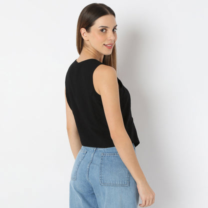 Solid V-Neck Sleeveless Fusion Top