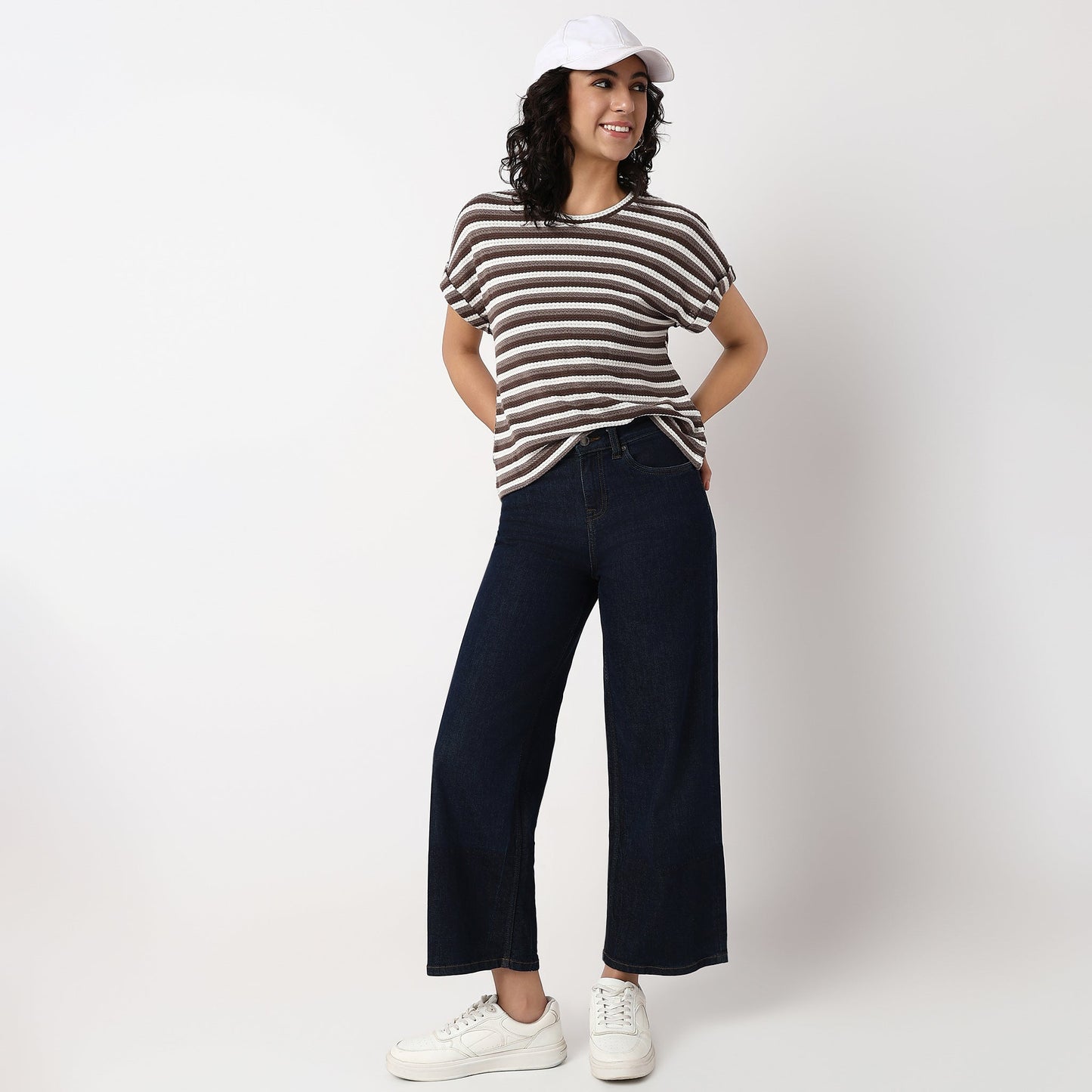 Woven Solid Round Neck Top