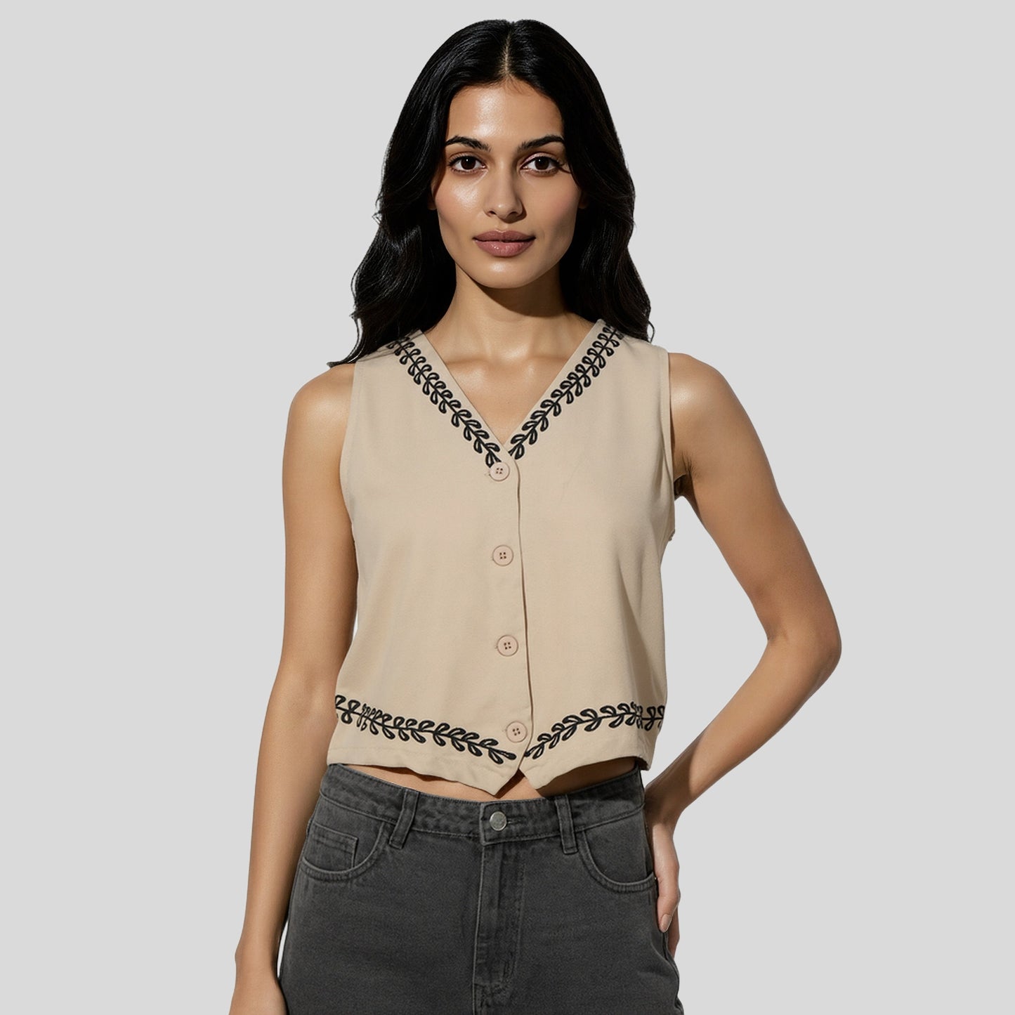 V-Neck Embroidered Top