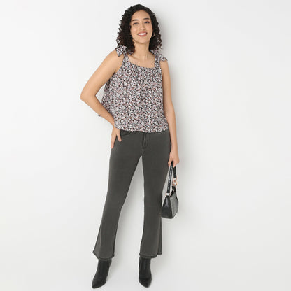 Floral Square Neck Strappy Top With Tie Detail