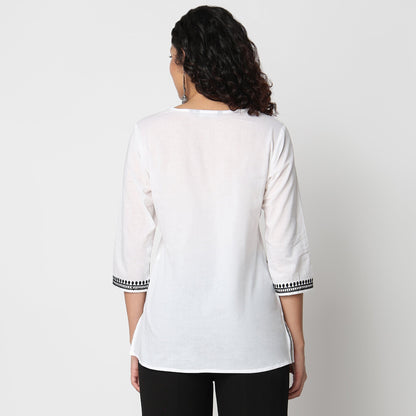 Round Neck Embroidered Top