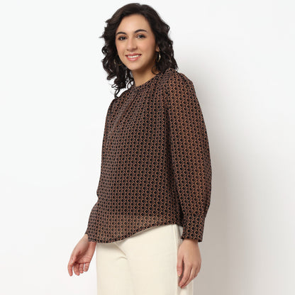 Buy Women Regular Fit Printed Full Sleeve Top  - Style Union