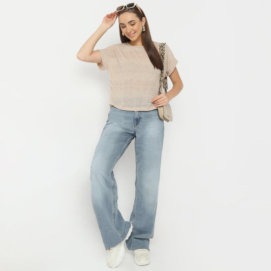 Regular Fit Solid Round Neck Regular Length Top